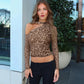 Leopard Print Mesh Sheer Sexy One Shoulder Top Long Sleeve Shirts & Blouses Woman Fall