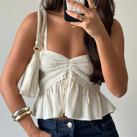 Women Y2K Babydoll Peplum Cami Shirt Spaghetti Strap V Neck Ruffle Hem Camisole Sleeveless Summer Tops Streetwear