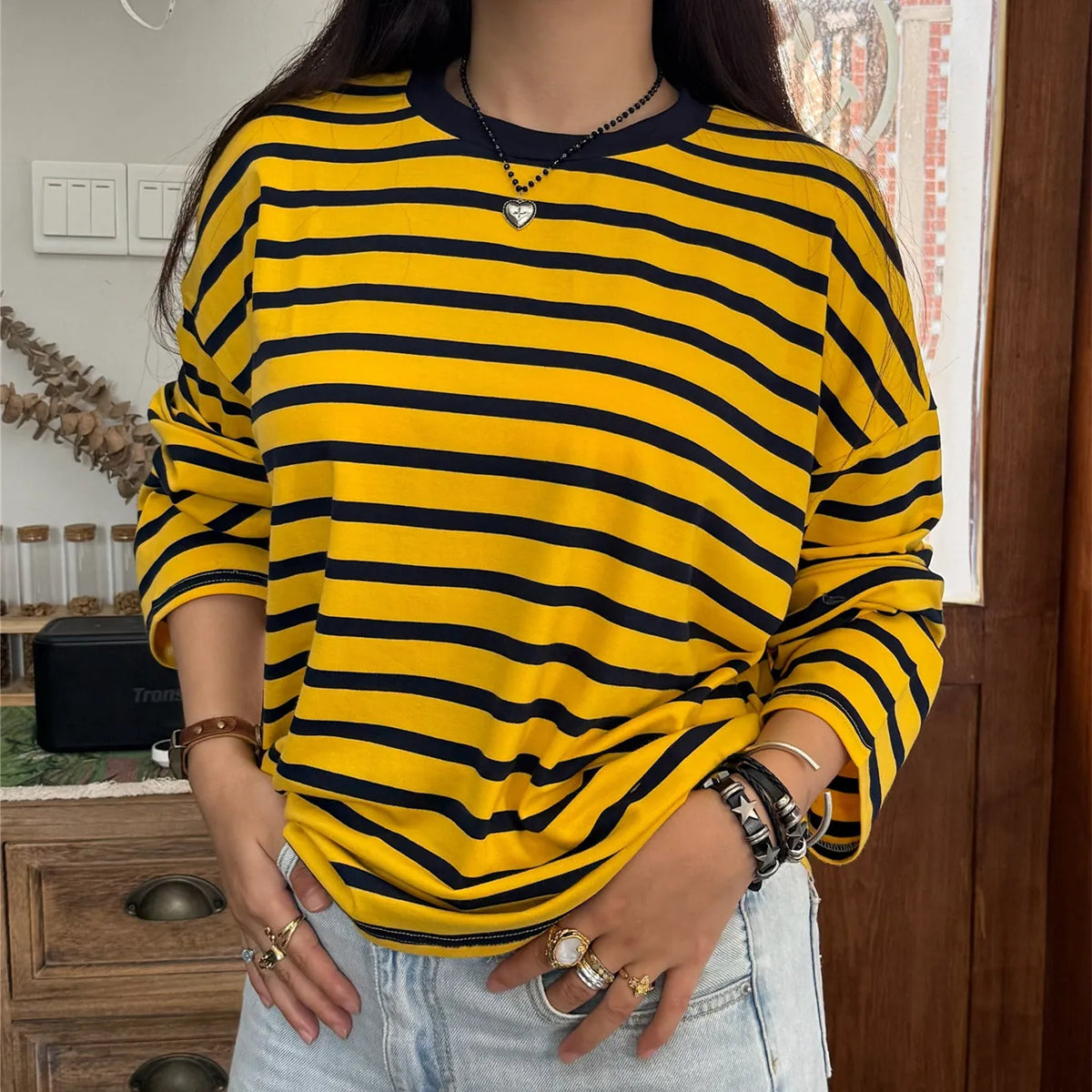Autumn Spring Long Sleeve Striped T-Shirts Women Basic Casual Tops Female Cozy Loose Blouse Tees Harajuku T Shirt New