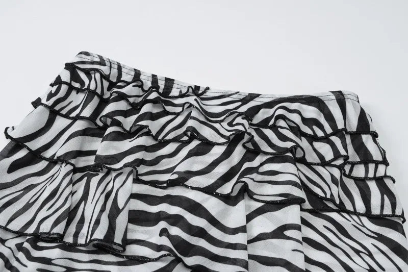 Zebra Printed Mesh See Through Skirt Sexy Vacation Beach Low Rise Long Maxi Skirts for Woman Clothing Summer