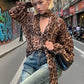 Sexy Leopard Chiffon Shirt Women Halter Ribbon Deep Neck Lace-Up Long Sleeve Elegant Commute Wild Midnight Clubwear