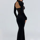 Long Sleeve Backless Sexy Maxi Dress Women Gown Elegant Lace Print Off-shoulder High Waist Ruched Bodycon Club Dresses