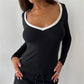 Women Long Sleeve Slim Fit Autumn Commuting Y2k Clothes Female Tee Top Casual V-Neck Patchwork T-shirt Pullover