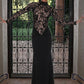 Lace Patchwork Maxi Dress Women Turtleneck Full Sleeve Skinny Folds Zipper Sexy Midnight Fashion Prom Party Chic Vestidos