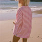 Y2K Pink Striped Oversized T Shirt Casual Loose Half Sleeve Crew Neck Tee Grunge Aesthetic Streetwear Summer Top