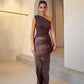 Satin Patchwork One Shoulder Backless Maxi Dress Elegant Evening Dresses Woman Party Outfits Summer