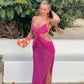 Hollow Backless Split Maxi Dresses Sexy Mesh Sheer Long Party Dress Woman Elegant Resort Wear