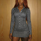 Stripes Print 2-Piece Set Women Tracksuit Crop Blouse+Peach Hip Skirts Matching Streetwear Office Elegant Outfits