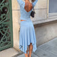 Women 2 Piece Outfits V‑Neck 3/4 Sleeve Wrap Crop Top High Waist Ruched Midi Skirt Set Y2K Matching Suit Streetwear