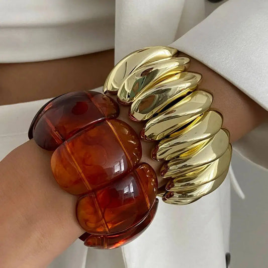 2 Styles Vintage Round Resin Plastic Bangles for Women New Trend 2025 Punk Chunky Thick Wide Bracelets Grunge Jewelry
