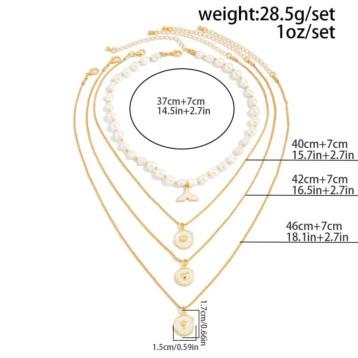 4Pcs/Set Bohemia Imitation Pearl Fishtail Pendant Chokers Necklace for Women Y2K Exquisite Beaded Neck Chain Jewelry Set