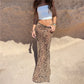 Sexy Women Sheer Mesh Maxi Skirt Zebra Leopard Print Low Waist Flowy Beach Cover Up Skirt Summer Vacation Party Skirt