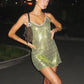 Sequin Glitter Mini Dress Summer Sleeveless Spaghetti Strap Camis Dress Women Sexy Club Party Rave Sparkly Dress