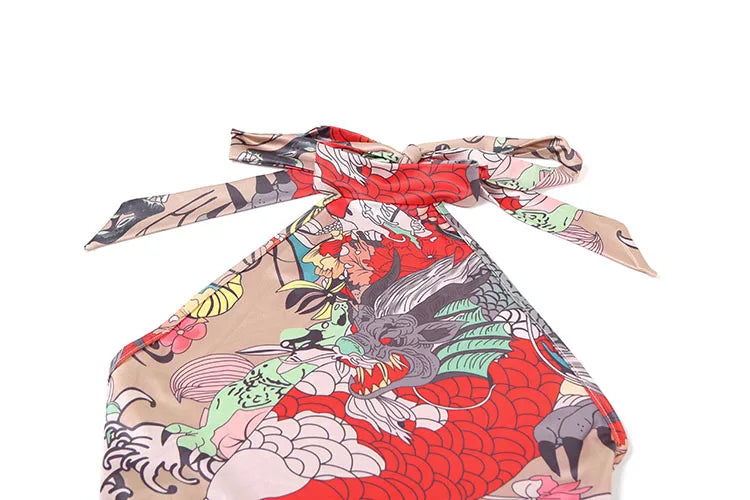 Sexy Print Halter Romper Women Bandage Summer Colorful Hipster Backless Activity Workout Fit Tight Stretch Playsuits