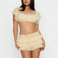 Women's Y2K 2 Piece Set Ruffled Off the Shoulder Crop Top and Tiered Mini Skirt Casual Summer Outfit for Beach Vacation