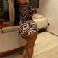 2 Piece Set Striped Print Mesh Women Full Sleeve O-neck T-shirts+Ruffle Trim Shorts Female New Fashion Chic Clubwear