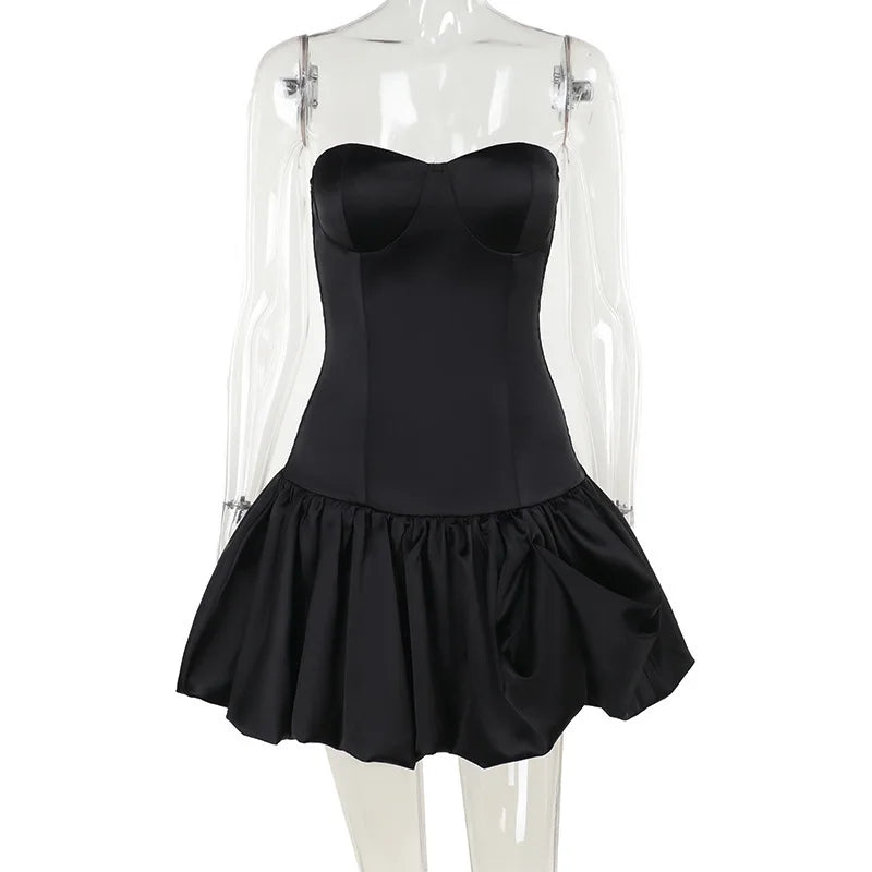Off-shoulder Backless Sexy Mini Dress For Women Robe Fashion Solid Strapless Sleeveless A-line Slim Sexy Club Dress