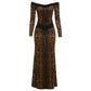 Leopard Print Long Sleeve Gown Off Shoulder Backless Maxi Dresses for Woman Elegant Sexy Party Dress Fall 2026
