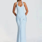 Halter Backless Sexy Maxi Dress Women Elegant V Neck Sleeveless Draped Ruched Bodycon Club Party Long Dress Female