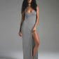 Solid Color Ribbed Knitted Spaghetti Strap Dress Summer Sleeveless Backless Split Maxi Long Dresses for Women
