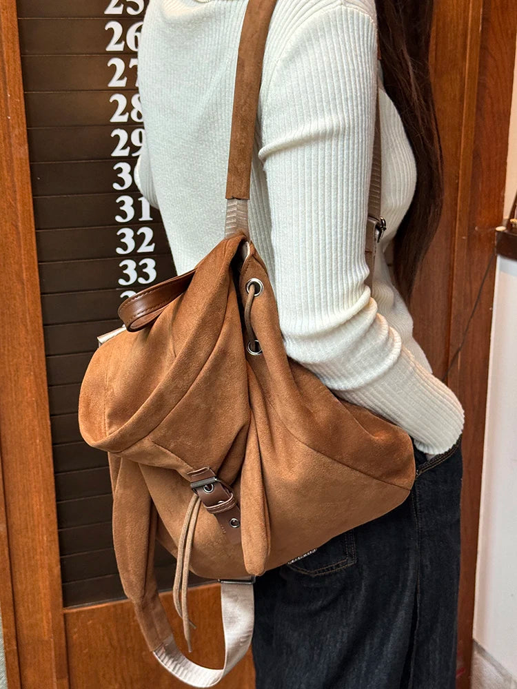 Y2K Preppy Solid Bunny Ear Hat Belt Buckle Backpack For Women