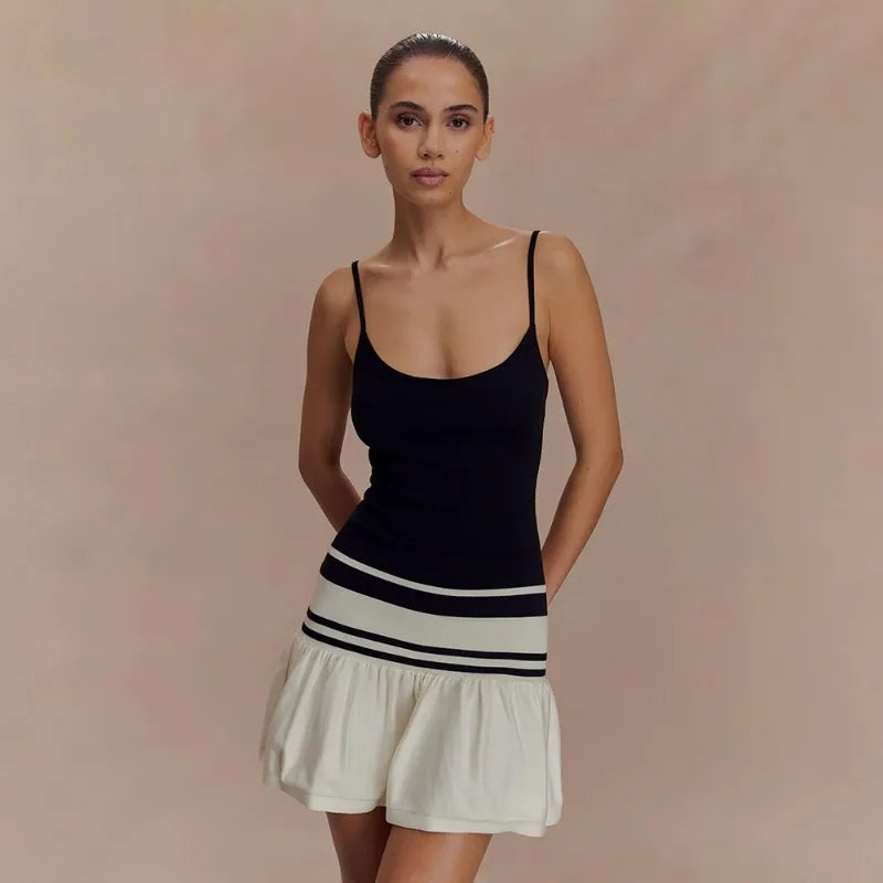 Striped Knitted Sleeveless Backless Mini Dresses New in Summer Holiday Dress Woman Clothes