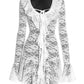 Women Lace Mini Dress Long Flare Sleeve Ruffle V Neck Tie‑Up Sheer Mesh See‑Through Short Party Beach Dress For Women