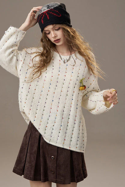 2025 Winter New Arrivals Casual Cute Little Pumpkin Colorful Bead Loose Fit Sweater For Woman