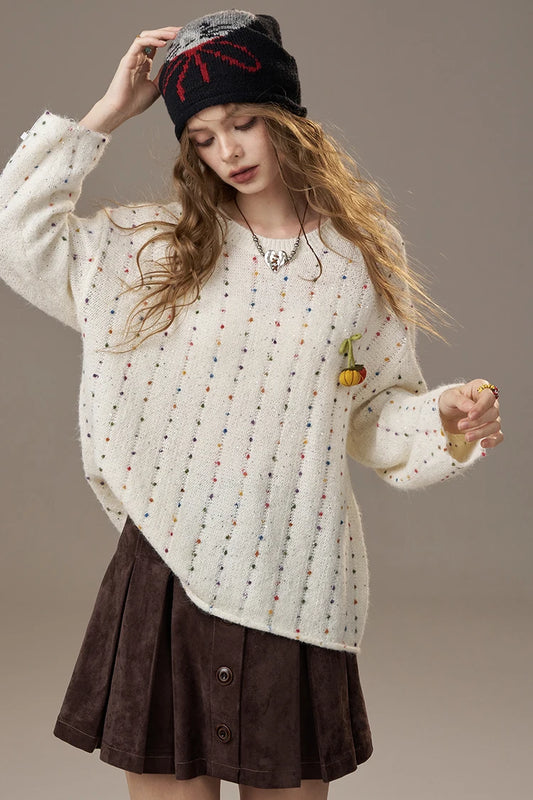 2025 Winter New Arrivals Casual Cute Little Pumpkin Colorful Bead Loose Fit Sweater For Woman