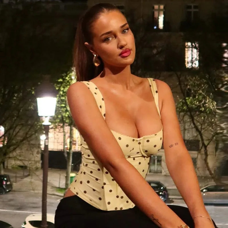 Polka Dot Square Neck Sleeveless Crop Top Vintage Sexy Tight Fitted Tank Tops Summer 2026 Woman Clothing