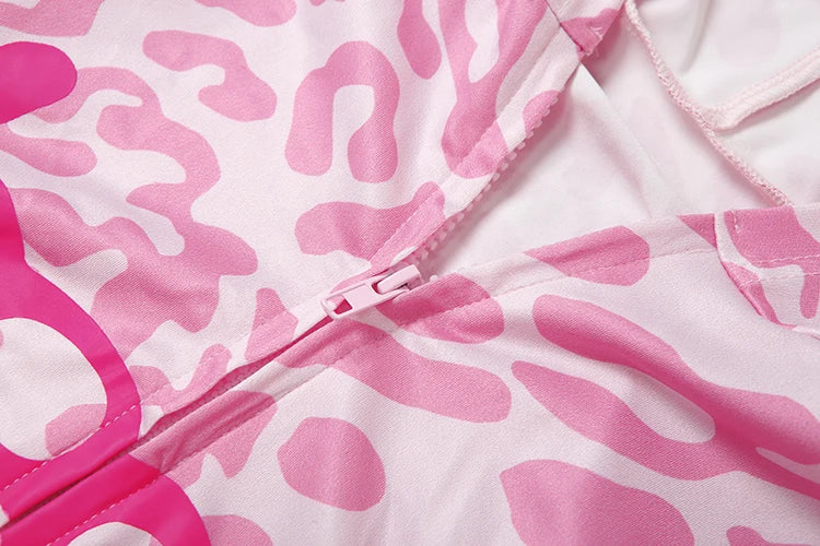 Letter Leopard Print 2 Piece Set Women Casual Zip Hooded Crop Jacke+Leggings Matching Stretch Sporty Street Outfits