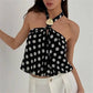 Women Bubble Tank Tops Halter Neck Sleeveless Polka Dots Print Open Back Summer Crop Vest for Daily Vacation Beach