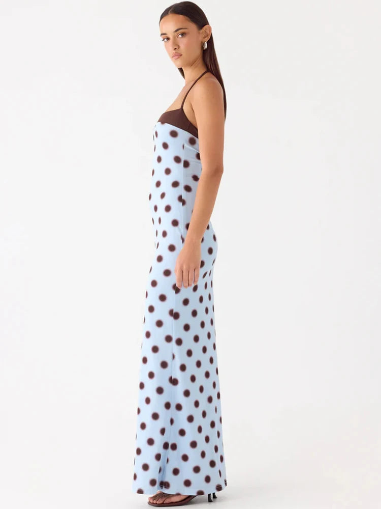 Polka Dot Backless Sexy Maxi Dress Women Elegant Halter Off-shoulder Sleeveless Bodycon Club Party Long Dress Female