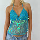 Women Sequin Halter Top Sexy Sleeveless Deep V Neck Glitter Tank Top Sparkle Backless Crop Top Summer Streetwear
