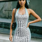 Polka Dot Patchwork Dress+Bandage Headscarf Woman Low-Neck Backless Skinny Peach Hip High Street Fashion Mini Bodycon