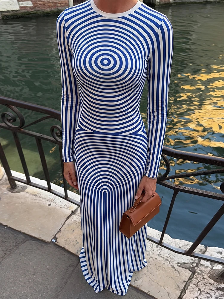 Thread Patchwork Dress Woman Autumn Trend o-Neck Full Sleeve Skinny Stretch Daily Casual Fashion Elegant Long Bodycon