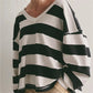 Oversized Striped V Neck Raw Hem Cropped Sweatshirt Women Loose Long Sleeve Pullover Winter Autumn Casual Streetwear