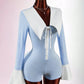 Patchwork Romper Women 2026 Spring Fashion Button Lace Up Flare Sleeve Clubwear Casual Elegant Simple Basic Playsuit