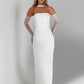 Strapless Backless Sexy Maxi Dress For Women Burgundy Mesh Sleeve Off-shoulder Bodycon Club Party Evening Long Dress