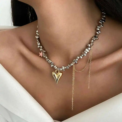 2025 Trendy Love Heart Pendant Necklace for Women Vintage Elegant Irregular CCB Beaded Choker Necklace Charm Jewelry
