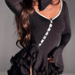 Flare Sleeve Ruffle Sexy Mini Dress Women Robe Irregular Single-breasted V Neck High Waist Slim A-line Club Dress