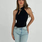 Woman Summer Tops 2025 Hardwear Detail Hollow Stand Collar Sleeveless T-shirt Black White Sexy Tank Top