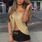 Women Y2K Sparkly Split Front Top Sleeveless Backless Halter Neck Crop Tank Top Summer Party Club Camisole Vest