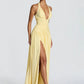 Halter Deep V Neck Sexy Maxi Dress Women Elegant Off-shoulder Sleeveless High Split Pleated Club Party Long Dress