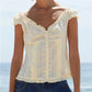 Boho Summer Eyelet Cutout Blouse Ladies Off The Shoulder Ruffle Trim V Neck Button Down Pleated Slim Fit Top Beachwear
