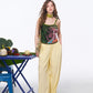 Women's Cropped Cami Top with Patchwork Tropical Leaf Print, Contrast Trim Slim Fit Spaghetti Strap Vest for Summer