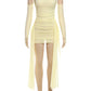 Sexy See Through Dress+Shawl Women Side Ribbon Ruched Coquette Skinny Midnight Clubwear Summer Vacation Party Bodycon