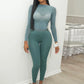Sexy 2-Piece Set Women See Through Full Sleeve o-Neck Crop Tops+Elastic Waist Skinny Pants Midnight Wild Streetwear
