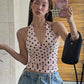 Polka Dot Print Vest Women Y2K Lace-Up Backless Halter v-Neck Skinny Summer Trend Daily  Street Basic Chic Tank Tops