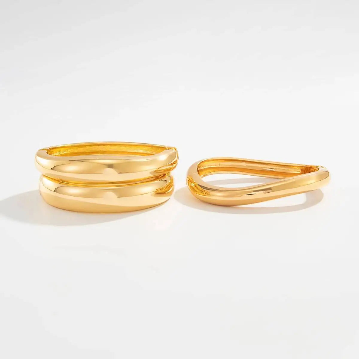 3 Styles Irregular Geometric Stackable Bracelets for Women Fashion Glossy Gold Color Spring Opening Bangle Party Jewelry